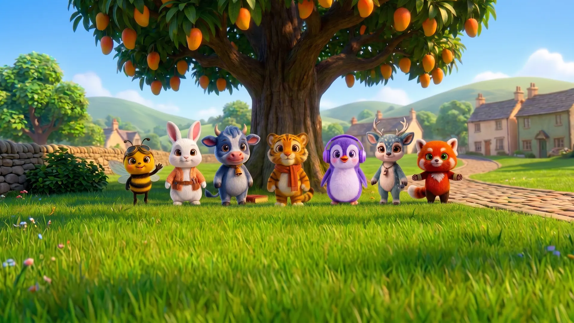 Tani and friends standing under the big mango tree in Mango Lane