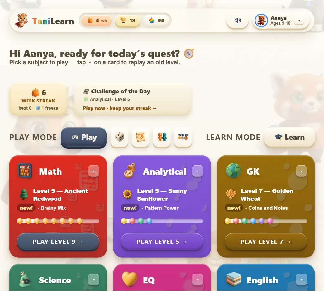 A TaniLearn quiz round on a phone